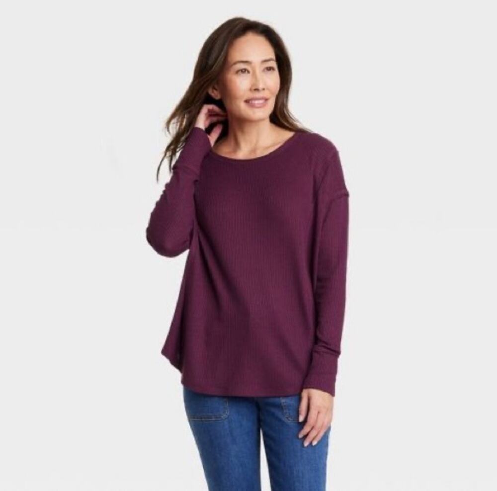 Knox Rose Dark Purple Ribbed Oversized Knit Top NWT 3X